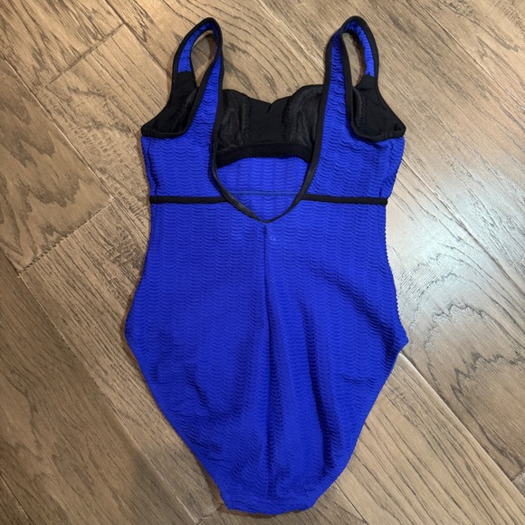 Vintage Anne Klein Blue One Piece Swimsuit Textured Size 10 USA Made - Picture 3 of 10